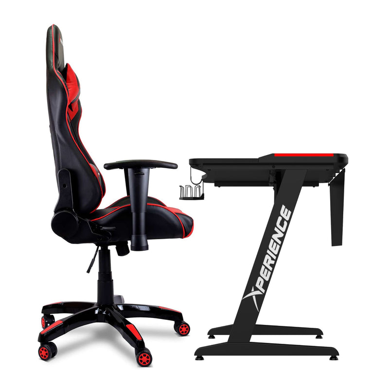 Kit Mesa Gamer + Cadeira Gamer Xperience Ultra Vermelha, Braço Ajustável e Sistema de Inclinação Avançado