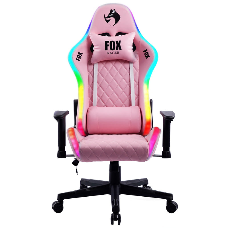 Cadeira Gamer Fox Racer RGB Rosa Logo Preto com Iluminação (Led)