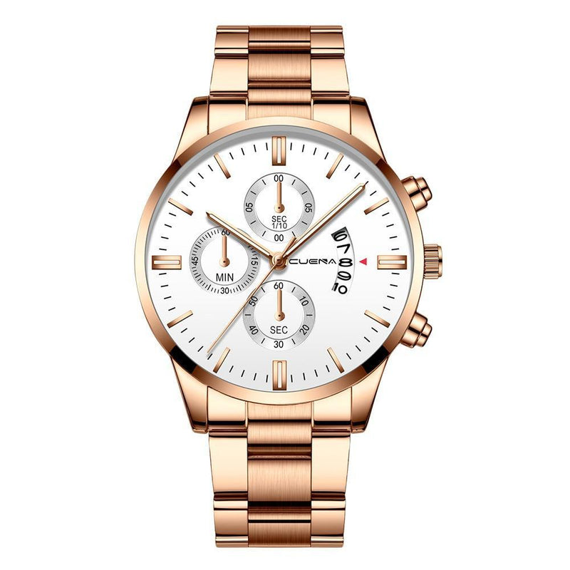 Relógio Masculino Cuena Estilo Inox - Luxury Watch relógio 019 AmploTech Bronze com Branco 