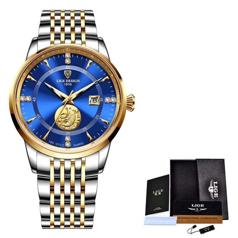 Relógio Masculino Goldfish Lige - Luxury Watch relógio 035 AmploTech Dourado/ Azul 